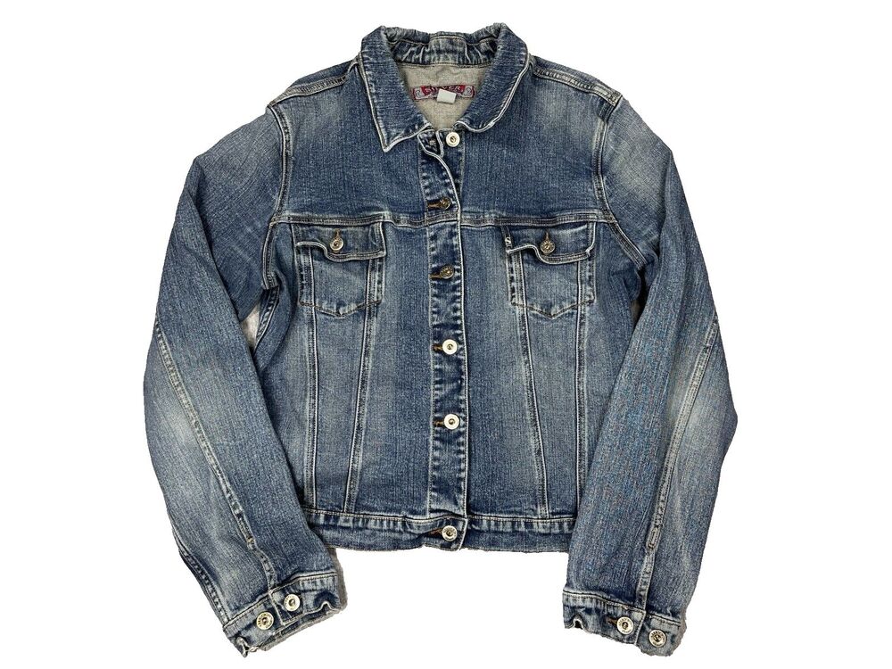 VTG Y2k Silver Jeans Womens XL Blue Denim Jean Jacket Slim Fit 90s Trucker Retro